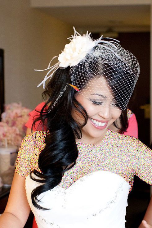 تزیین موی عروس با تور کوتاه و گل - مدل شماره 11