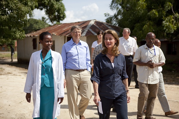 Bill and Melinda Gates speak with, Neema Malachi Najwale, nurse in charge at the Mapinga Dispensary in Tanzania on June 24, 2011.