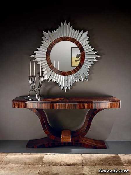 میز کنسول مدرن ، کنسول آینه و شمعدان چوبی ، قاب آینه منبت کاری شده
