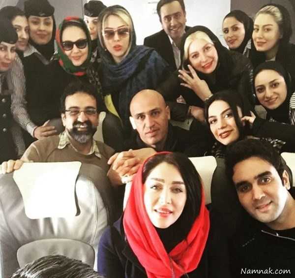 سلفی بازیگران در هواپیما ، ترس بازیگران مشهور زن ، بازیگران در مشهد