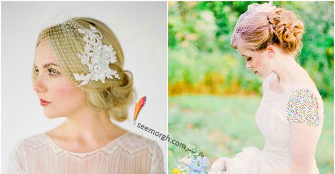 تزیین موی عروس با تور کوتاه و گل - مدل شماره 2