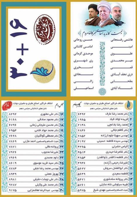 اسامی نامزدهای مجلس و مجلس خبرگان رهبری مورد حمایت اصلاح‌طلبان در تهران
