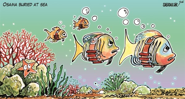 کاریکاتور/ واکنش کارتونی ماهی‌ها به جسد بن لادن!