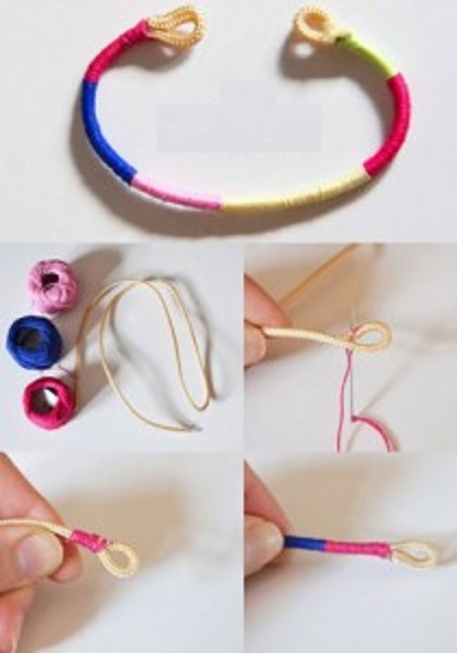 آموزش تصویری بافت دستبند دخترانه با کاموا و سیم