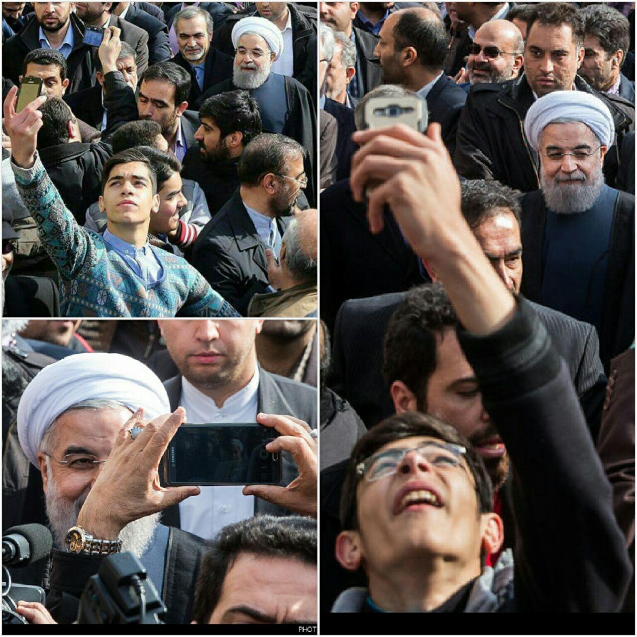 عکس/ سلفی گرفتن با رئیس جمهور در مسیر راهپیمایی 22 بهمن