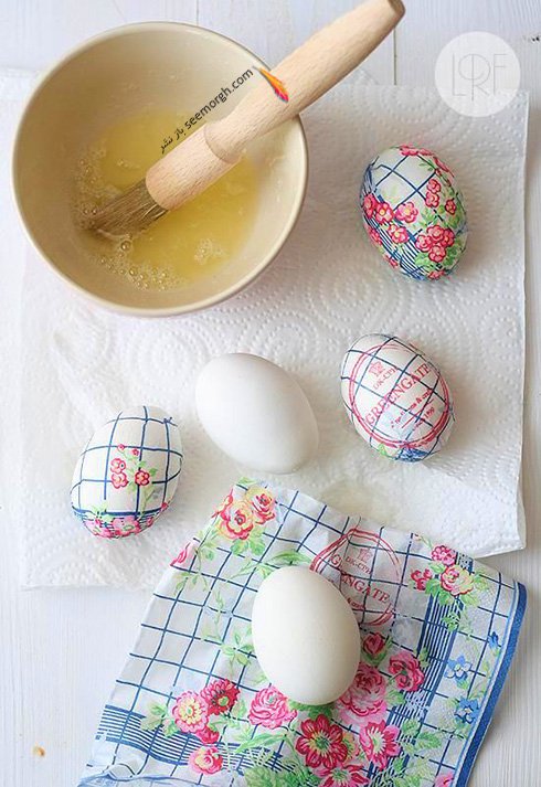 تزیین تخم مرغ هفت سین با دستمال کاغذی طرح دار - مدل شماره 2