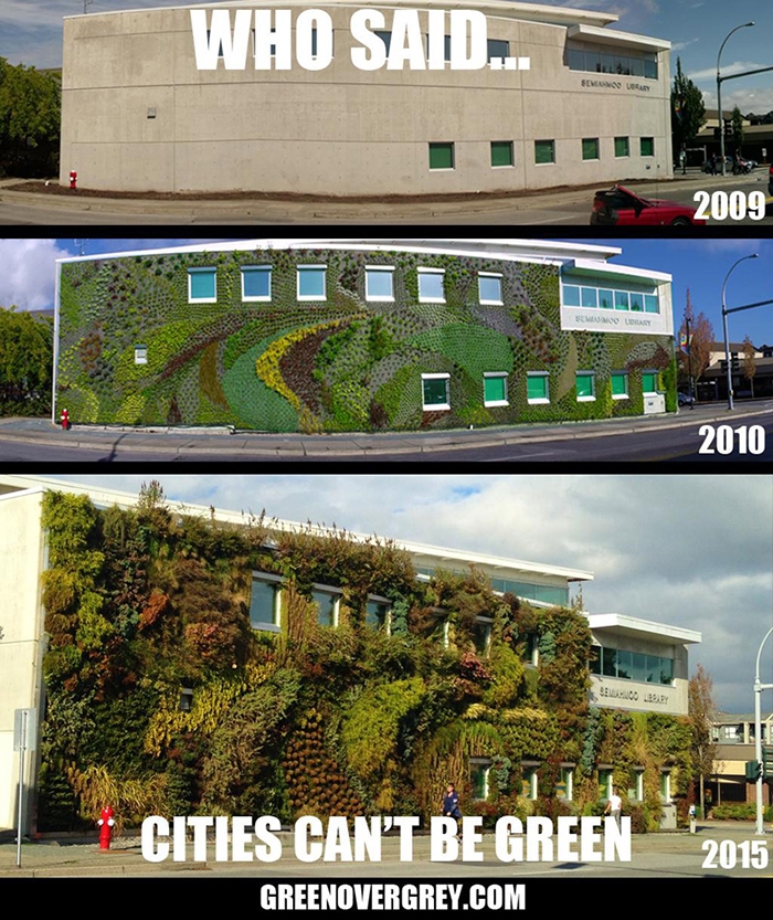 دیوار سبز کتابخانه در حومه ونکوور