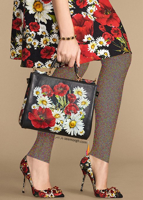 کیف و کفش زنانه گل دار مشکی و قرمز دولچه اند گابانا Dolce & Gabbana برای بهار 2016