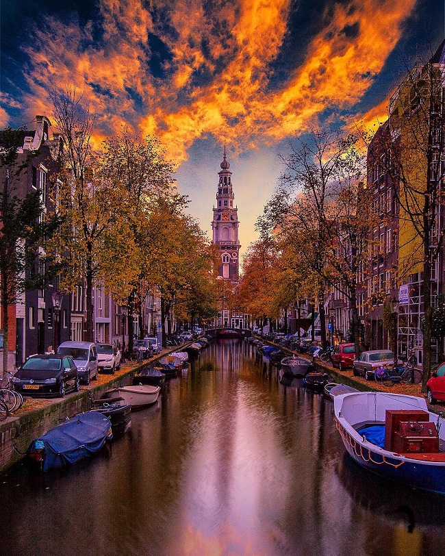 عکس/ غروب خورشید در آمستردام هلند