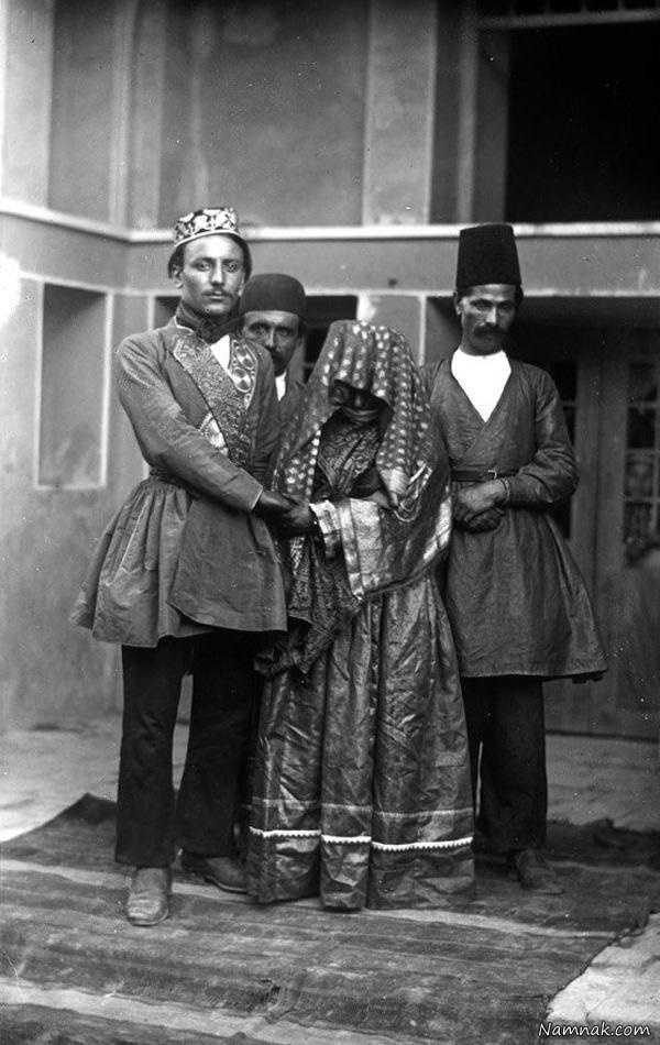 عکس جالب عروس و داماد دوره قاجار ، عکس عروس و داماد ، دوره قاجار