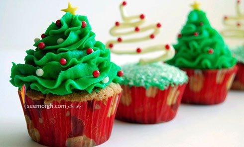 تزیین کاپ کیک برای کریسمس به شکل درخت کریسمسر