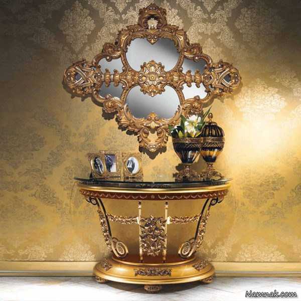 میز کنسول و آینه چوبی ، میز کنسول سلطنتی ، مدل میز کنسول و آینه