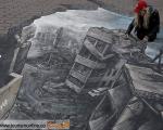 اعتراض به کشتار در سوریه با نقاشی سه بعدی